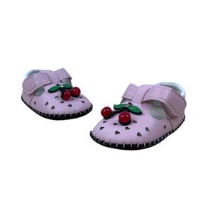 Xinqi Baby Girls Pink Cherry Design Heart Cutouts & Adhesive Strap Shoes Sz 16